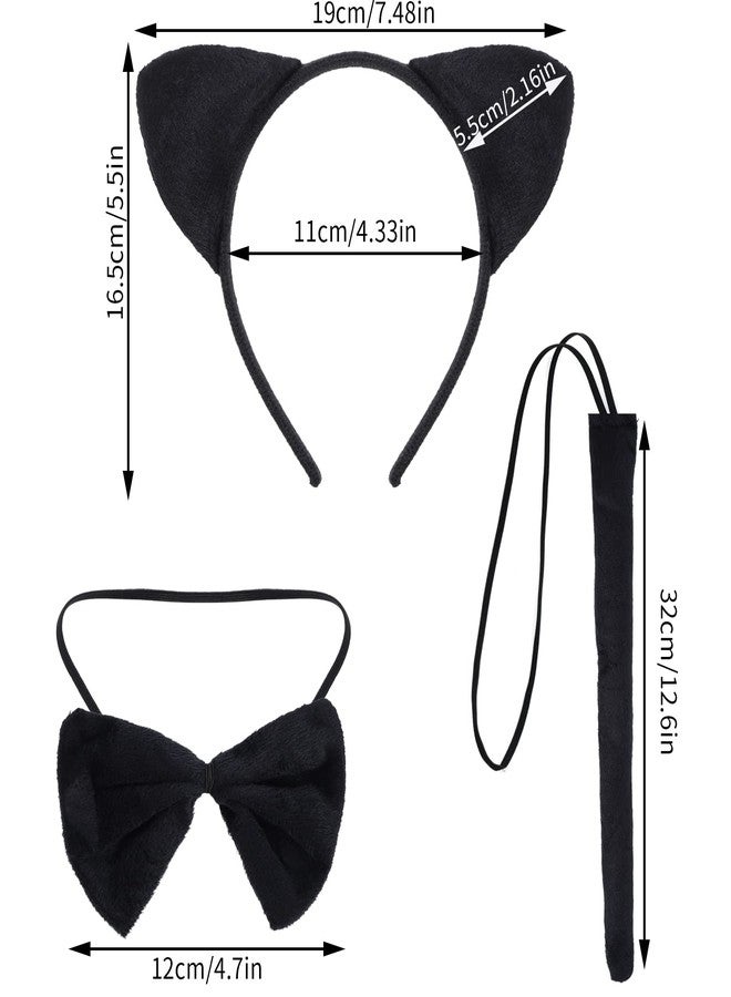 Dxhycc Black Cat Costume Cat Ears Headband Tail Bowtie Tutu and Face Stickers for Halloween Dress Up Party (Black, 11.8) - Image 2
